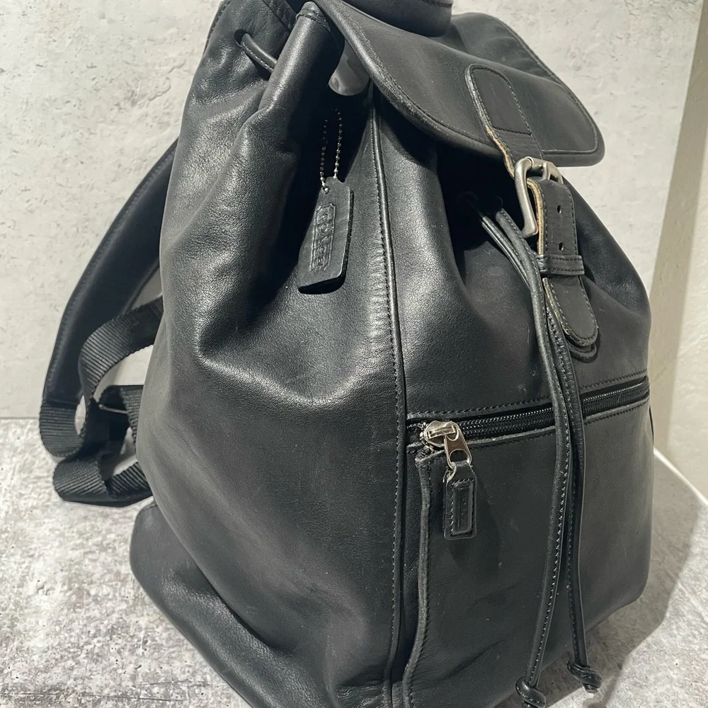 VTG COACH black leather XL BACKPACK 0529 - Picture 7 of 16